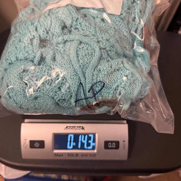 Lisa International Aqua Open-Knit Cardigan Sweater Sz Large Crochet Cottagecore - Picture 7 of 7